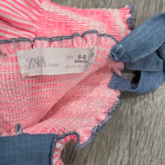 Zara Pink Striped Baby Dress 6-9 month J23 - Picture 2 of 2